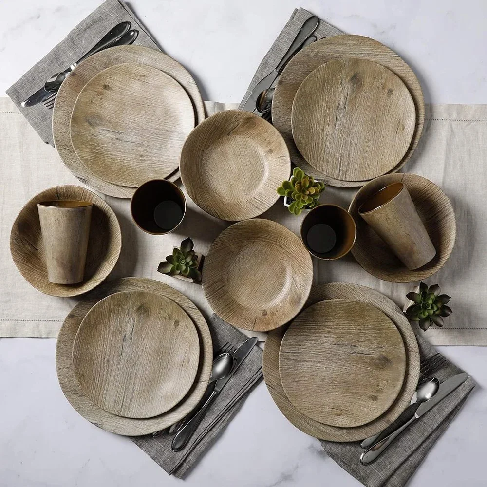 Gibson Home Woodlands Round Melamine Dinnerware Set, Service for 4 (16pcs) NIB - Picture 5 of 8